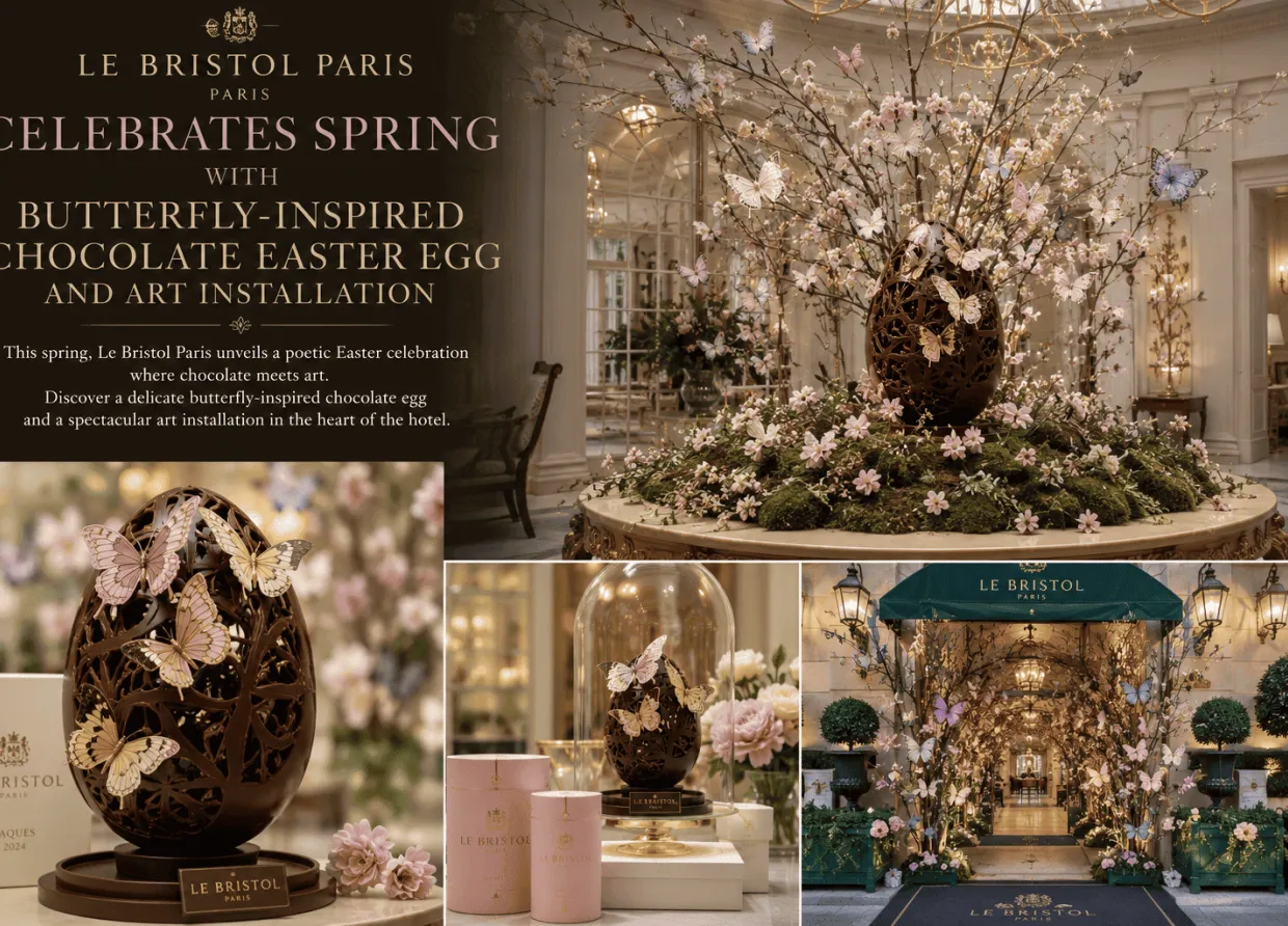 LE BRISTOL PARIS CELEBRATES SPRING WITH BUTTERFLY-INSPIRED CHOCOLATE EASTER EGG AND ART INSTALLATION 